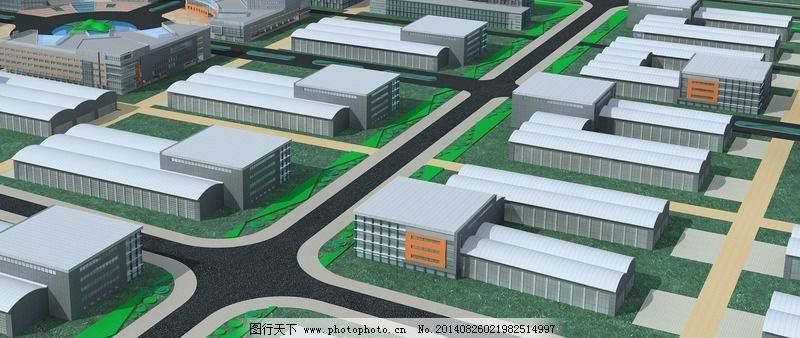 现代工厂建筑群3D模型设计